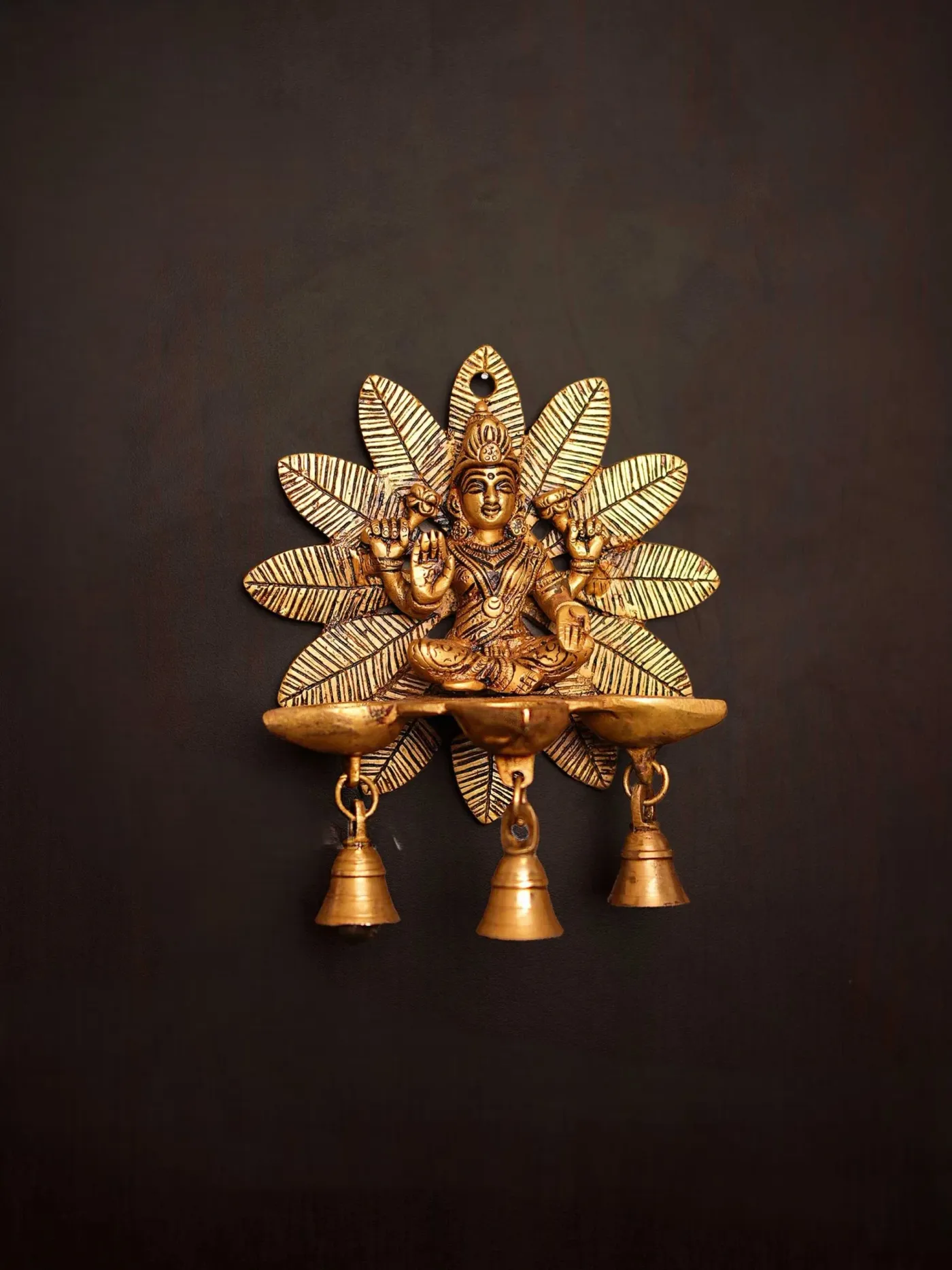 Brass Lakshmi Lamp with Bell Wall Hanging 9 INCH